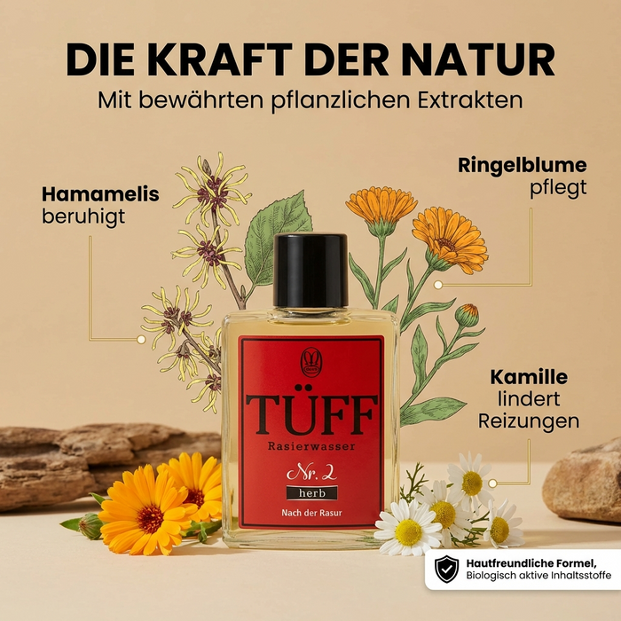 Tüff Nr. 2 - Rasierwasser nach der Rasur "herb" - pflanzlichen Wirkstoffe 100ml