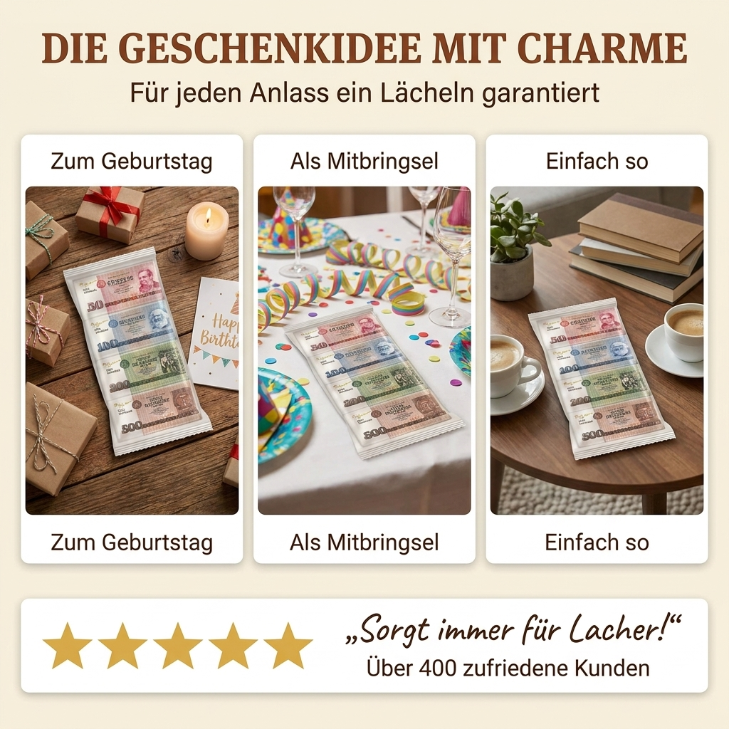 4 Vollmilch-Schokolade-Täfelchen (DDR-Geldscheine)