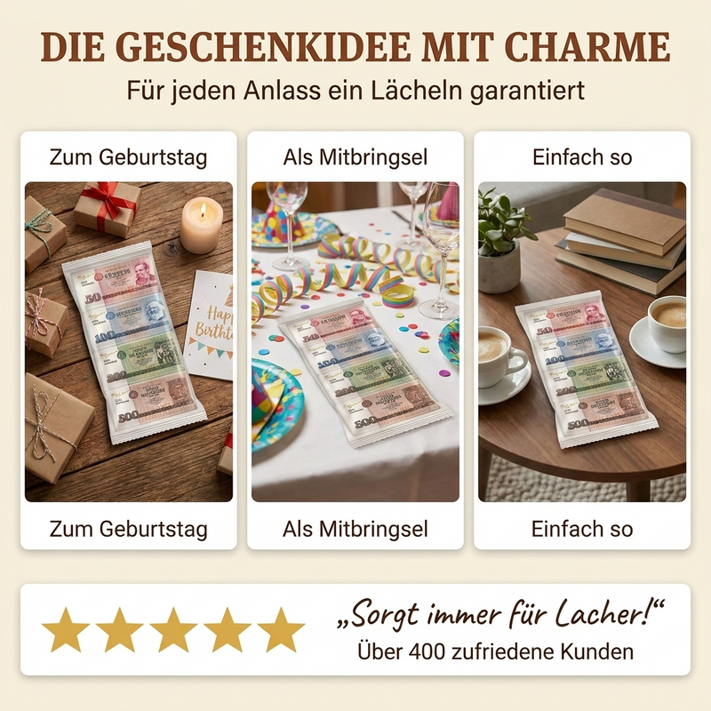 4 Vollmilch-Schokolade-Täfelchen (DDR-Geldscheine)