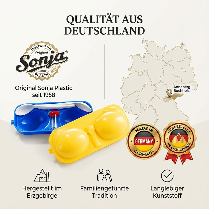 Eierträger 2fach mit Salzstreuer und 2x Löffel - Gelb und Blau - Sonja PLASTIC