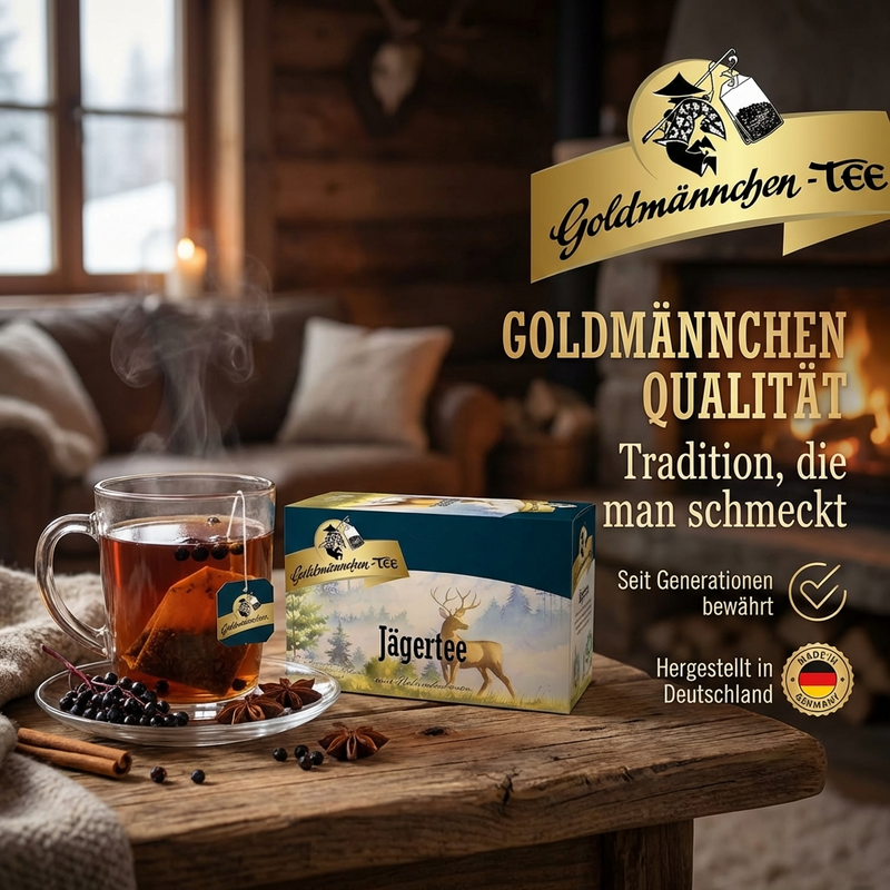 Goldmännchen Tee Jägertee mit Holunderbeeren – aromatisierter Früchtetee, 20 einzelne Teebeutel