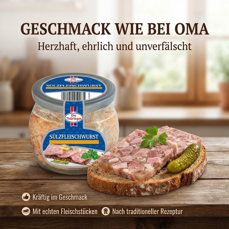 Die Thüringer Sülzfleischwurst im Glas - deftig & herzhaft mit feiner Würze - 300g