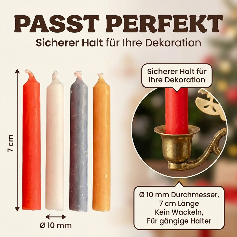 Christbaumkerzen Puppenkerzen - bunt, 20 Stk - 7x1 cm  für Weihnachtspyramide, Krippe und Christbaum