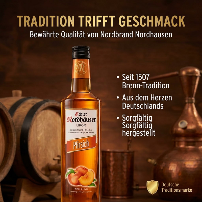 Echter Nordhäuser Pfirsich 0,7l - 17 % vol. fruchtiger Likör - nach Original-Rezeptur