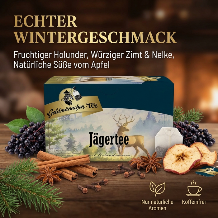 Goldmännchen Tee Jägertee mit Holunderbeeren – aromatisierter Früchtetee, 20 einzelne Teebeutel