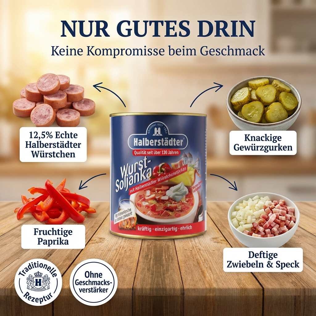Halberstädter Wurstsoljanka 800ml – herzhafter Klassiker mit Halberstädter Würstchen