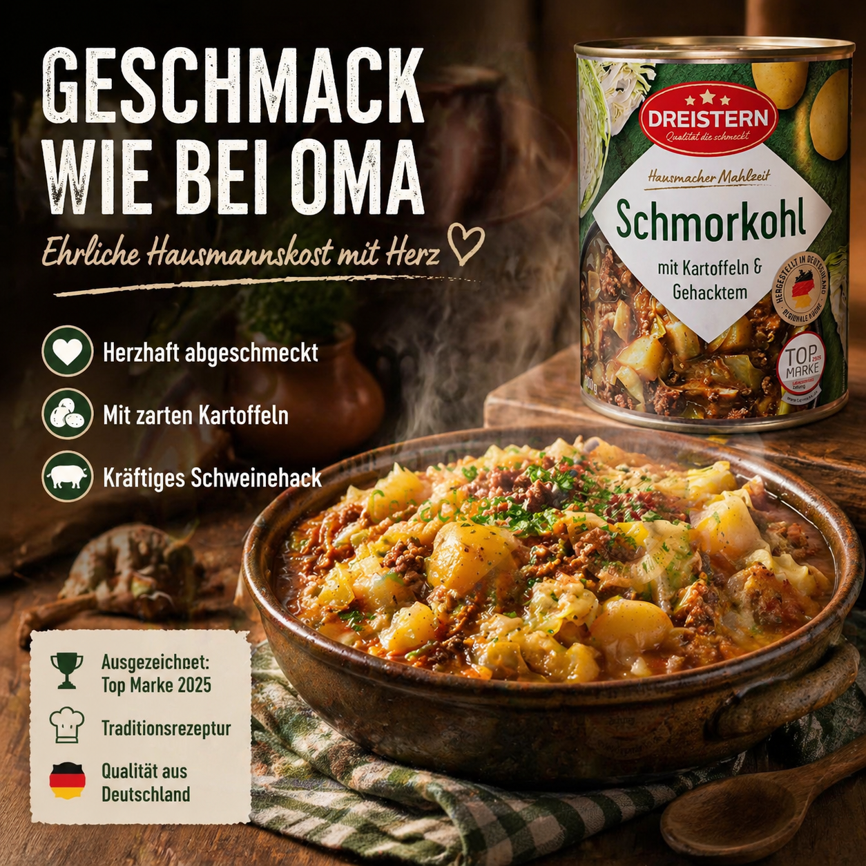 Dreistern Schmorkohl mit Kartoffeln und Gehacktem 800g