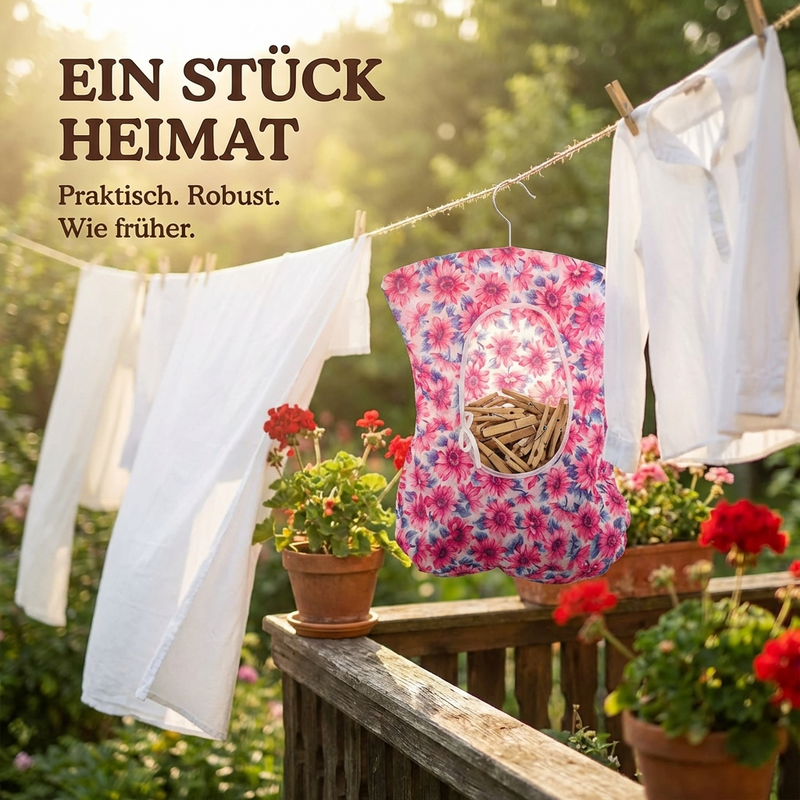 Praktischer Klammerbeutel aus Dederon mit Holzbügel – bunt gemustert – 35x50 cm