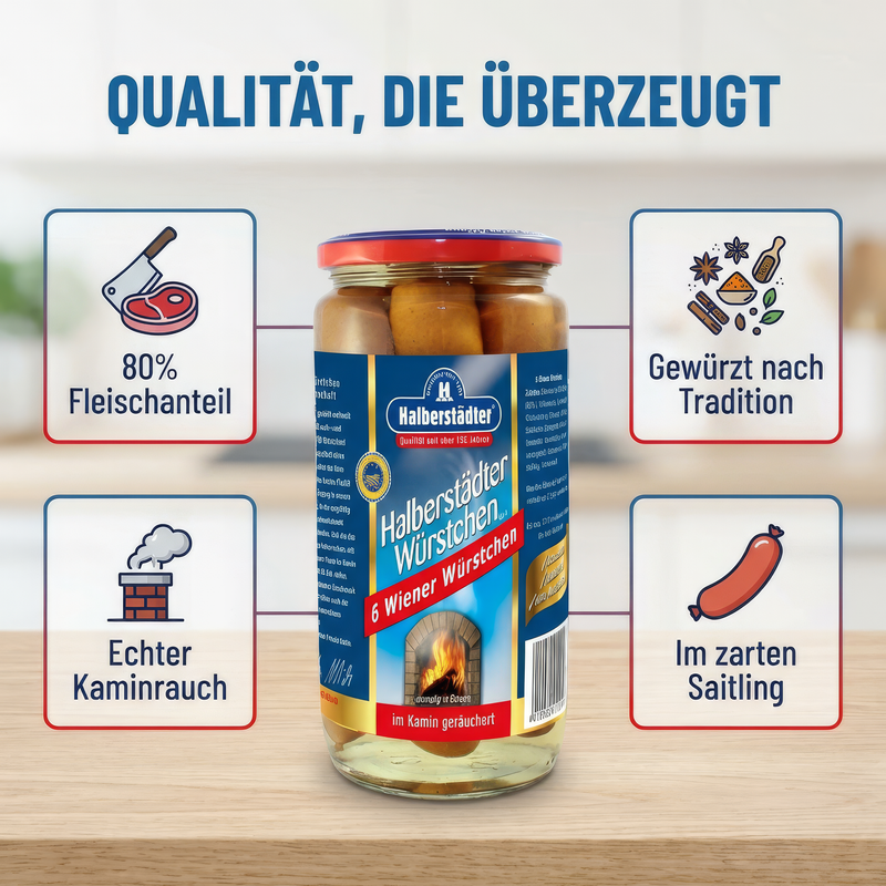 Halberstädter Wiener Würstchen i.z.Saitl. - 6St. 250g - Kamin geräuchert