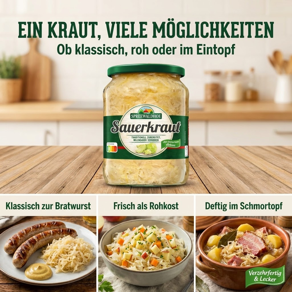 Sauerkraut - Milchsauer vergoren & schonend pasteurisiert - einfach erwärmen & sofort genießen - Spreewaldhof 650g
