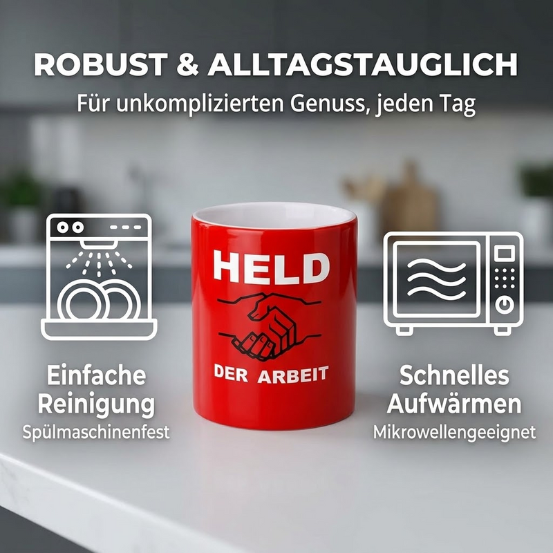 Roter Held-der-Arbeit-Becher – Keramik-Tasse mit Aufdruck Held der Arbeit - 0,30 l - spülmaschinenfest