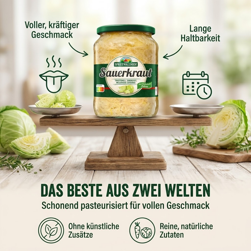Sauerkraut - Milchsauer vergoren & schonend pasteurisiert - einfach erwärmen & sofort genießen - Spreewaldhof 650g
