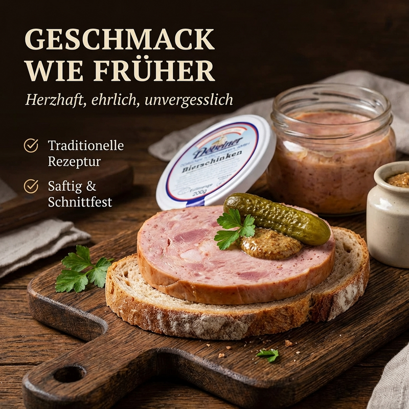 Döbelner Spezialität Bierschinken, 200 g – schnittfeste Wurstspezialität mit 84 % Schweinefleisch