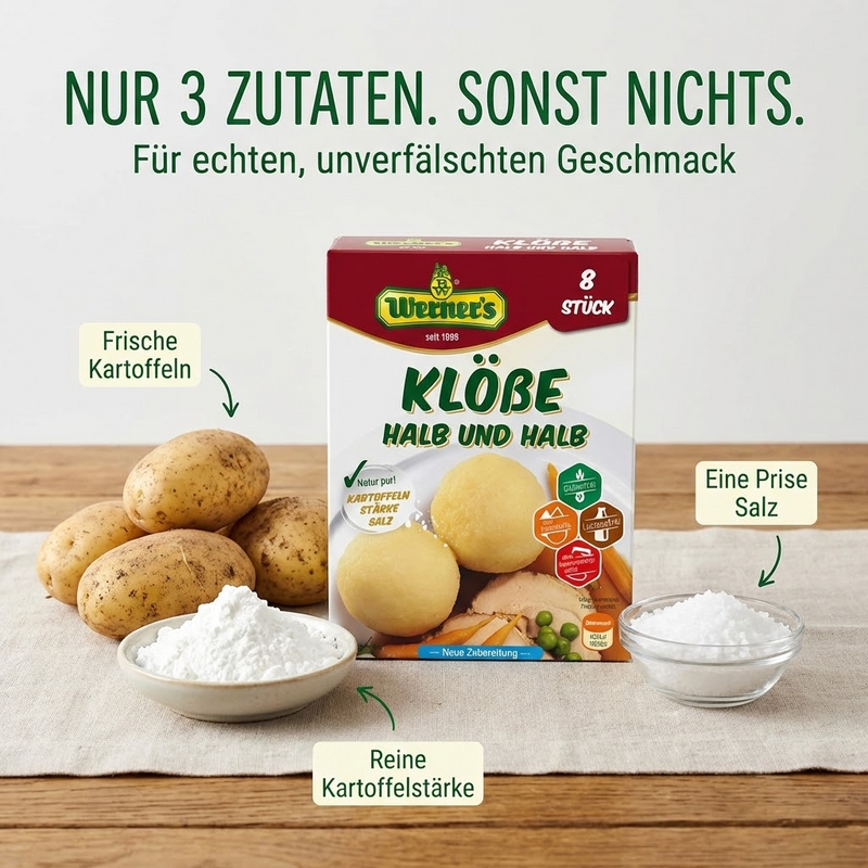 Werner’s Klöße halb & halb – 8 Stück - glutenfrei - Natur pur - schnell zubereitet