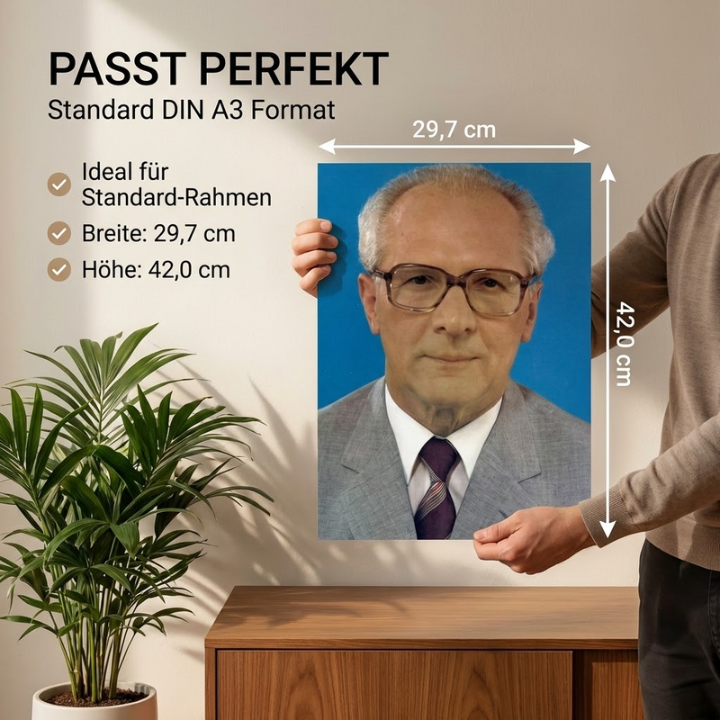 Erich Honecker - großes Poster DIN A3 Historisches Amtsstubenbild auf mattem Qualitätsdruck