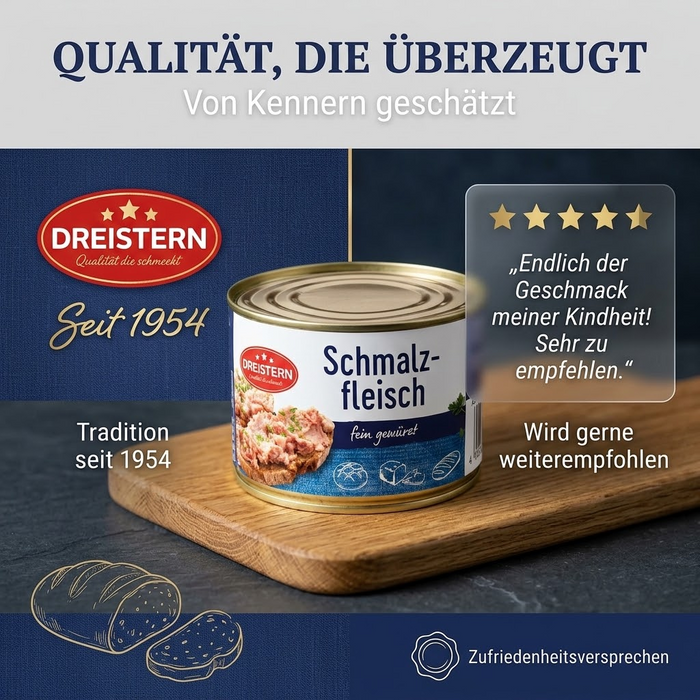 Dreistern – Schmalzfleisch 400g fein gewürzt nach Original-Rezept einfach öffnen und sofort genießen