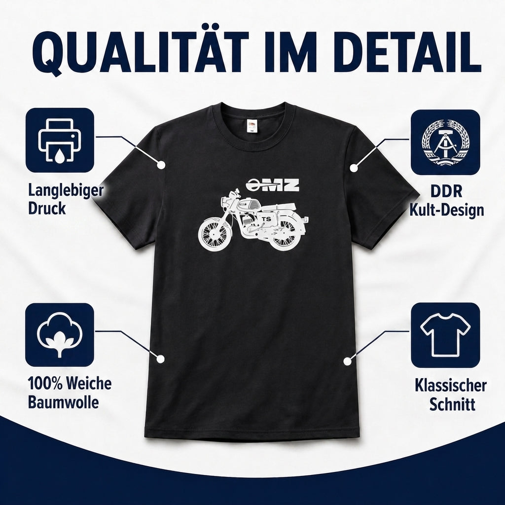 Schwarzes T-Shirt mit MZ TS 150 Modell aus 100% Baumwolle - klassischer Schnitt