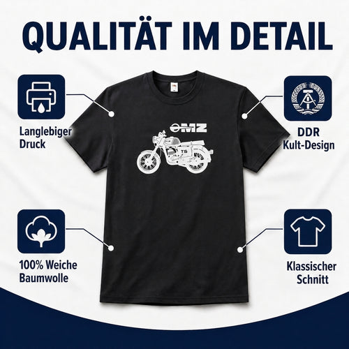 Schwarzes T-Shirt mit MZ TS 150 Modell aus 100% Baumwolle - klassischer Schnitt