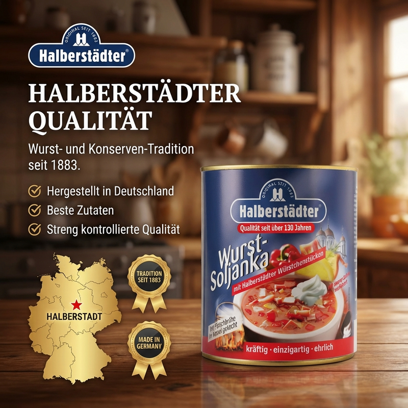 Halberstädter Wurstsoljanka 800ml – herzhafter Klassiker mit Halberstädter Würstchen