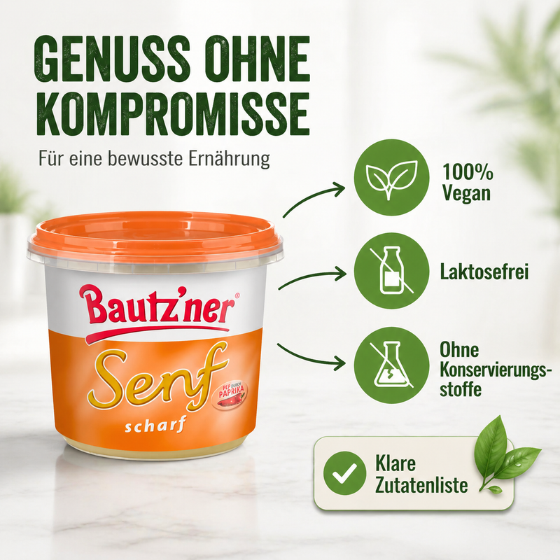 Bautzner Scharfer Senf 200 ml – würziger Senf mit Paprika, vegan & laktosefrei