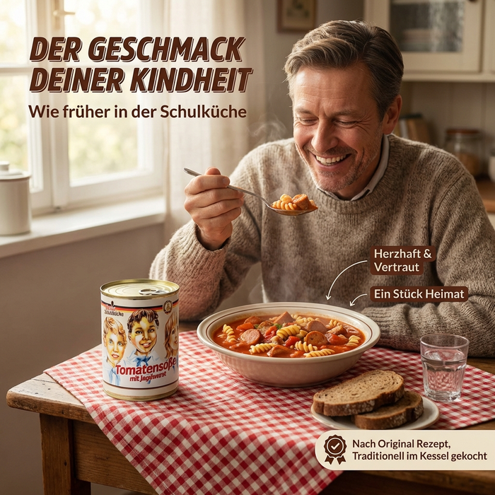 Original DDR Schulküchen-Tomatensoße mit Jagdwurst & Zwiebeln - laktosefrei - keine Geschmacksverstärker - 800 ml