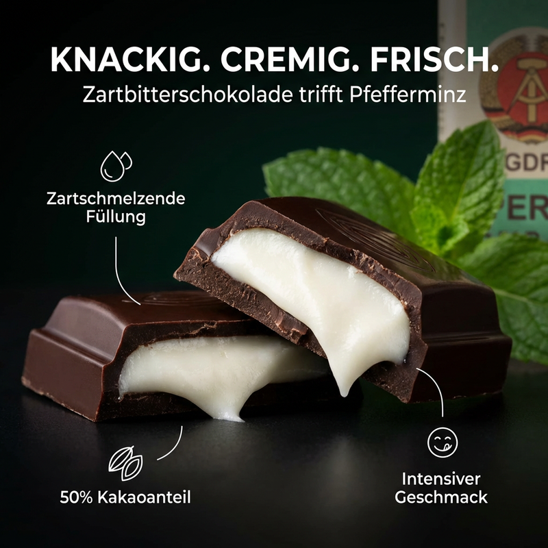 Pfefferminz Creme-Schokolade mit natürlichem Pfefferminzöl - Zartbitterschokolade - von Böhme 100g