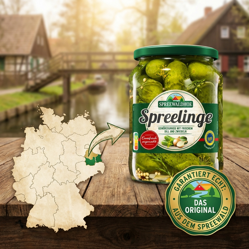 Spreewaldhof Gewürzgurken mit Dill und Zwiebeln - Spreelinge aus dem Spreewald 360g