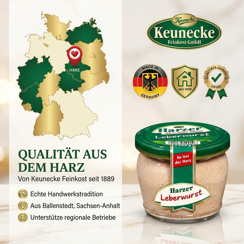 Keunecke Harzer Leberwurst – streichzart ohne Geschmacksverstärker - im Glas 200g