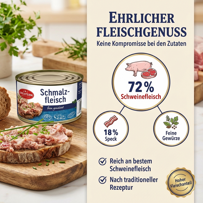 Dreistern – Schmalzfleisch 400g fein gewürzt nach Original-Rezept einfach öffnen und sofort genießen
