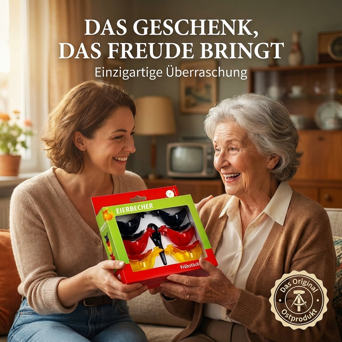 Eierbecher Frühstücks-Set - 6x Becher, 6x Löffel, 1x Geschenkbox