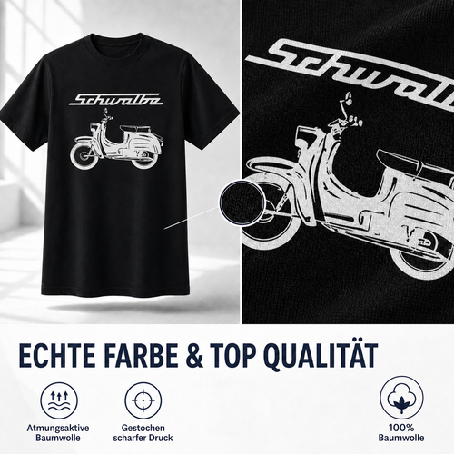 T-Shirt schwarz mit weißem Schwalbe-Logo & -Schriftzug - Unisex klassischer Schnitt - 100% Baumwolle