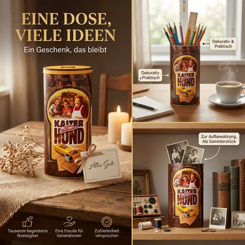 Oma Hartmanns Kalter Hund -Butterkeks-Sticks mit Kakaofüllung - in der Nostalgiedose zum Aufbewahren 325g