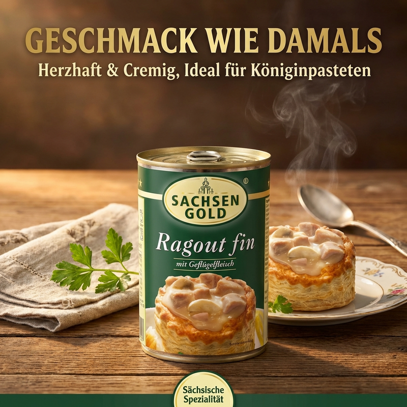 Sachsen Gold Ragout Fin 400 g mit Geflügelfleisch in feiner, würziger Sauce - einfach erhitzen & essen