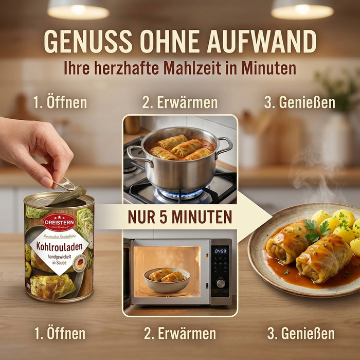 Dreistern 2 Kohlrouladen handgewickelt in Sauce - einfach erwärmen & schmecken lassen - 800g