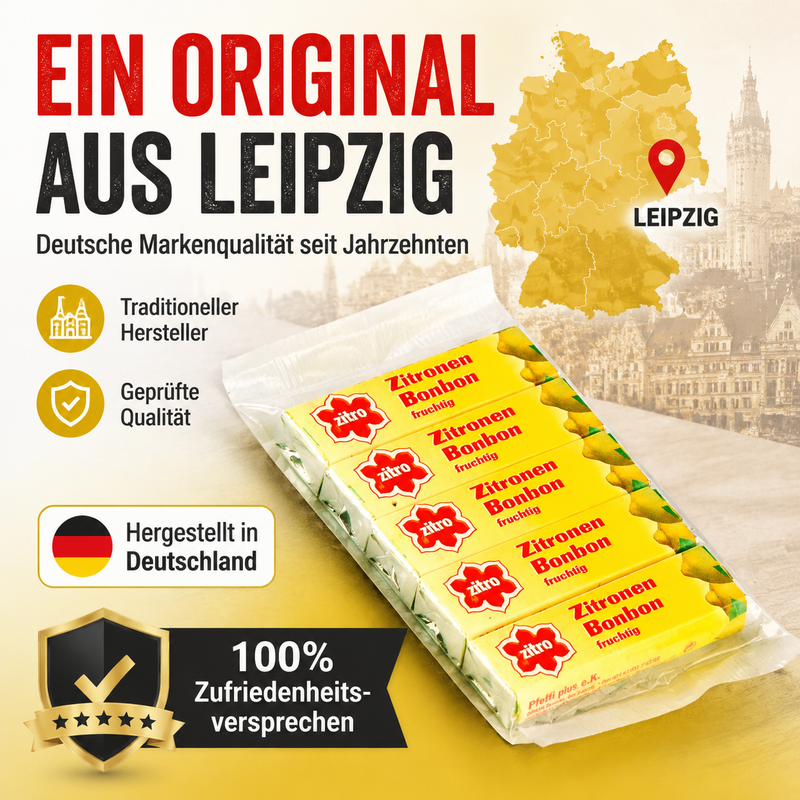 Zitronen-Bonbons aus Leipzig von Pfeffi - 5 Stangen à 14 Bonbons, 50g