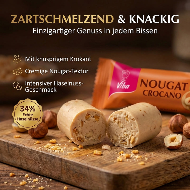 Viba Krokant Nougat Beutel, 100 g – 10 Minis à 10 g, heller Haselnuss-Nougat mit 11% Haselnuss-Krokant & 10% Vollmilchschokolade