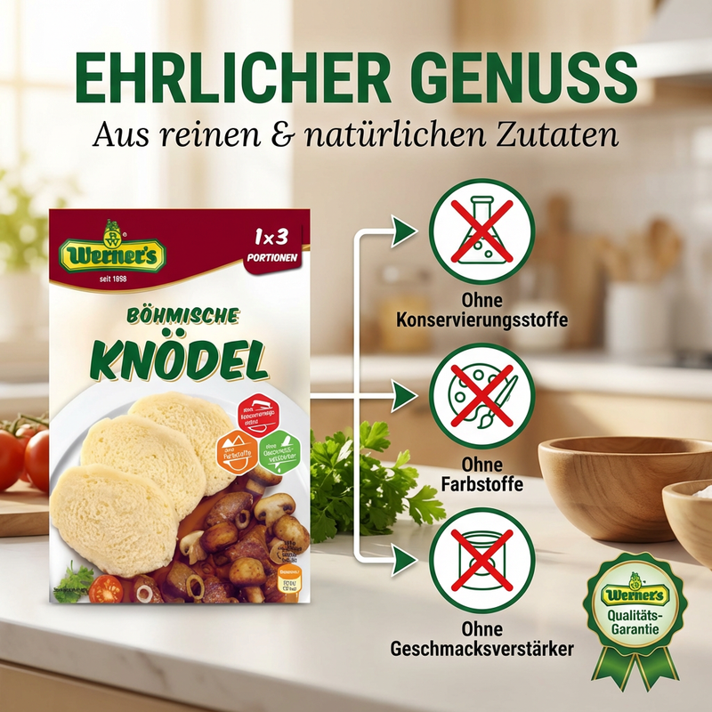 Werner's Böhmische Knödel - 3 Portionen Fertigmehlmischung -  Originalrezept aus Österreich