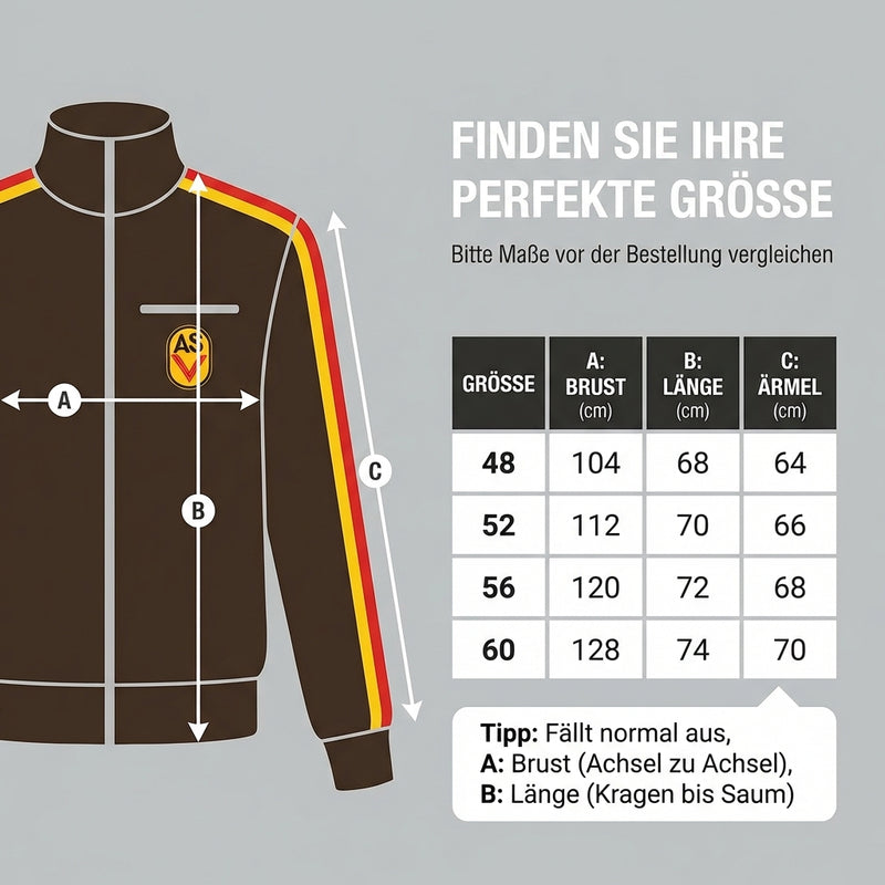NVA Sportjacke ASV Vorwärts Repro – DDR Kult Trainingsjacke, braun, mit Reißverschluss & ASV-Aufnäher
