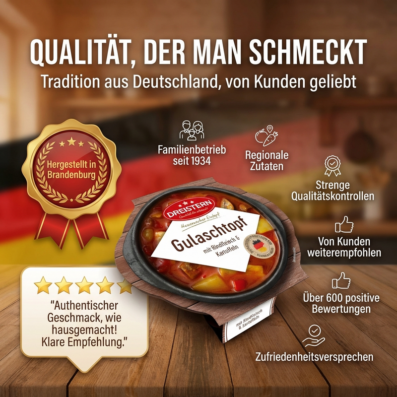 Dreistern Gulaschtopf 400g – Herzhaftes Fertiggericht mit Rindfleisch & Kartoffeln in würziger Sauce – Hausmacher Qualität, lange haltbar & schnell zubereitet