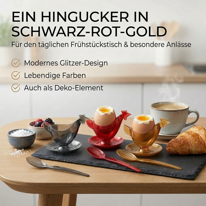 Eierbecher Frühstücks-Set - 6x Becher, 6x Löffel, 1x Geschenkbox