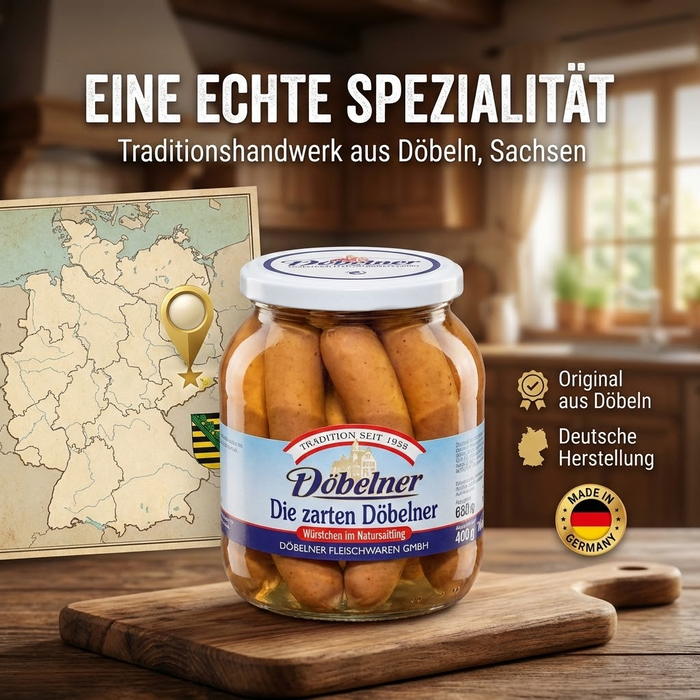 Die zarten Döbelner - 16 knackige Würstchen im Naturdarm à 25g mit Raucharoma