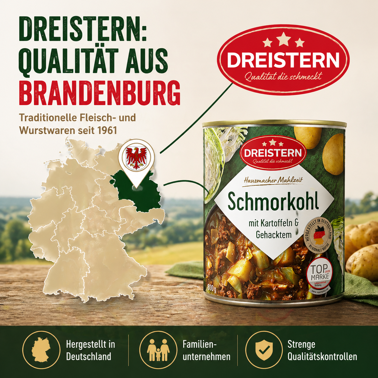 Dreistern Schmorkohl mit Kartoffeln und Gehacktem 800g