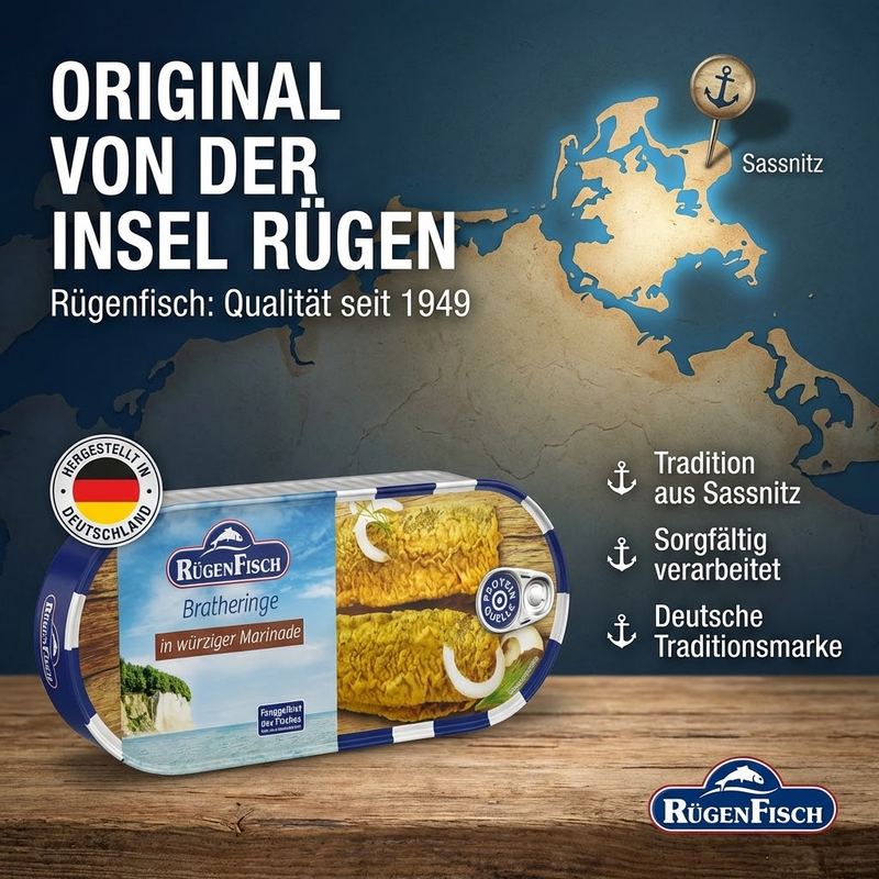 RügenFisch Bratheringe in würziger Marinade 500 g - handverlesen & ohne Farbstoffe & ohne Geschmacksverstärker - Proteinquelle