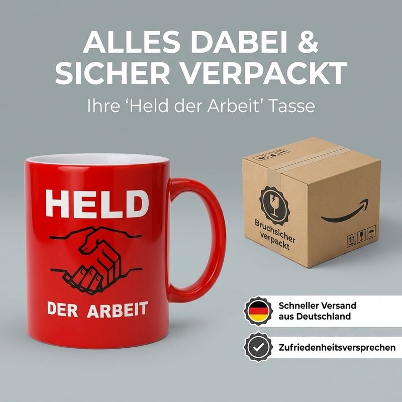 Roter Held-der-Arbeit-Becher – Keramik-Tasse mit Aufdruck Held der Arbeit - 0,30 l - spülmaschinenfest