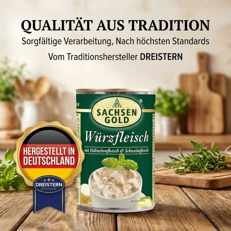 SachsenGold Würzfleisch in würziger, fein abgeschmeckter Sauce mit Hähnchen- & Schweinefleisch 400g