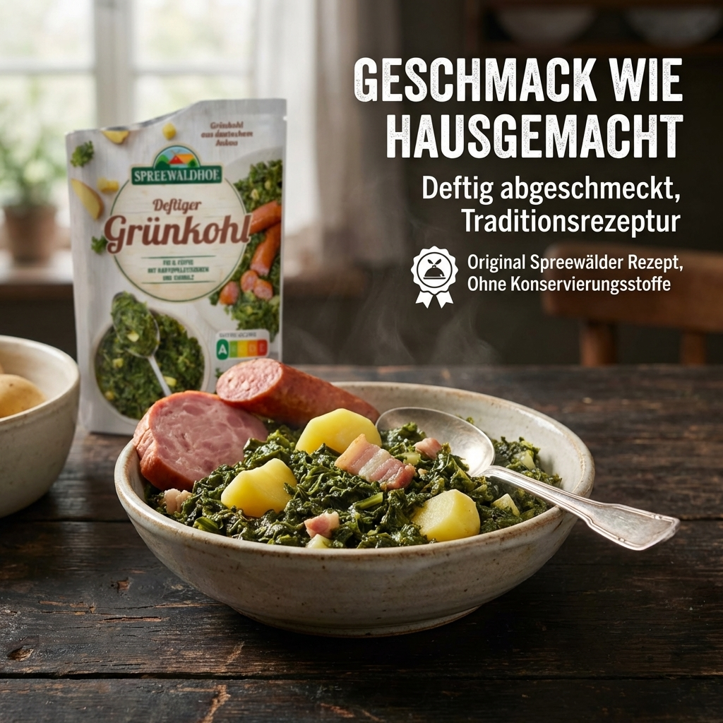 Spreewaldhof - deftiger Grünkohl 400g - gluten-& lactosefrei - mit Kartoffelstückchen und Schmalz - fix & fertig
