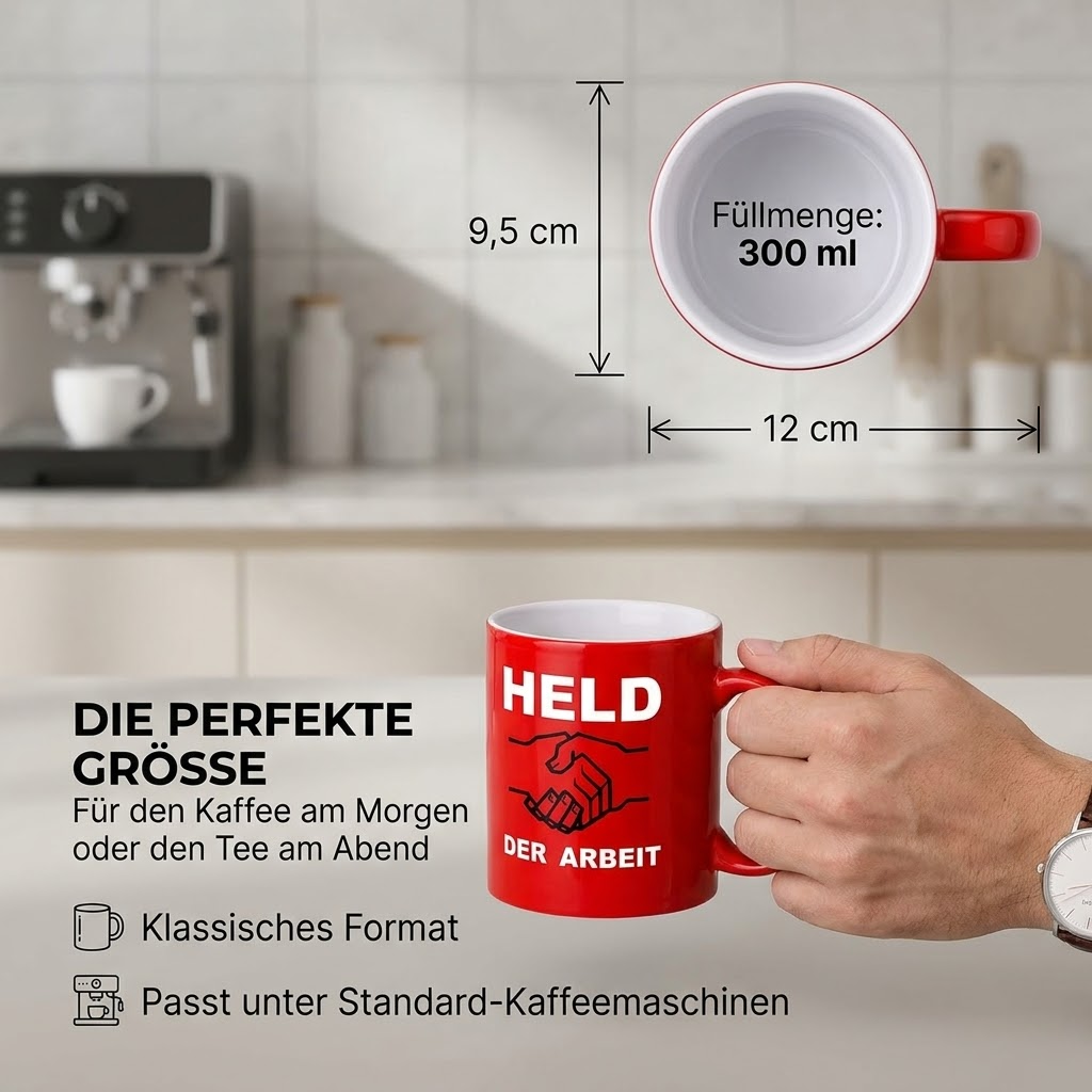 Roter Held-der-Arbeit-Becher – Keramik-Tasse mit Aufdruck Held der Arbeit - 0,30 l - spülmaschinenfest