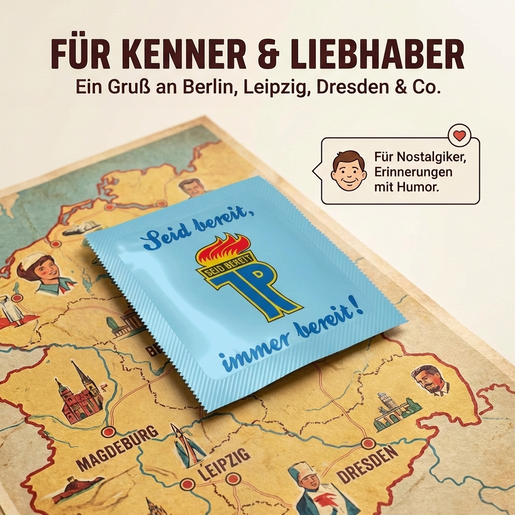 Kondom - mit Jungpionier-Motiv "JP - Seid bereit, immer bereit!" ein lustiges Geschenk und Mitbringsel