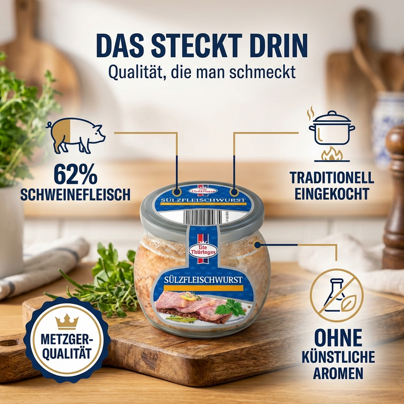 Die Thüringer Sülzfleischwurst im Glas - deftig & herzhaft mit feiner Würze - 300g