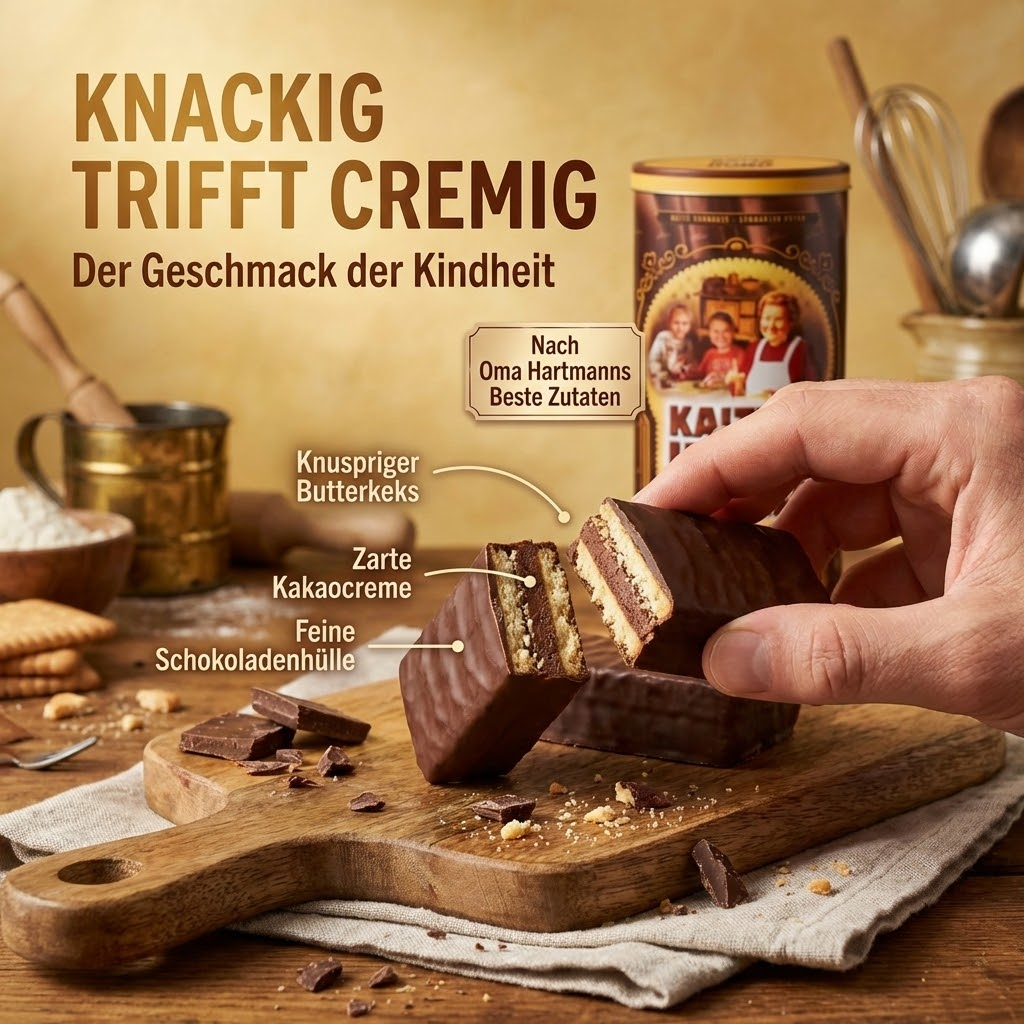 Oma Hartmanns Kalter Hund -Butterkeks-Sticks mit Kakaofüllung - in der Nostalgiedose zum Aufbewahren 325g